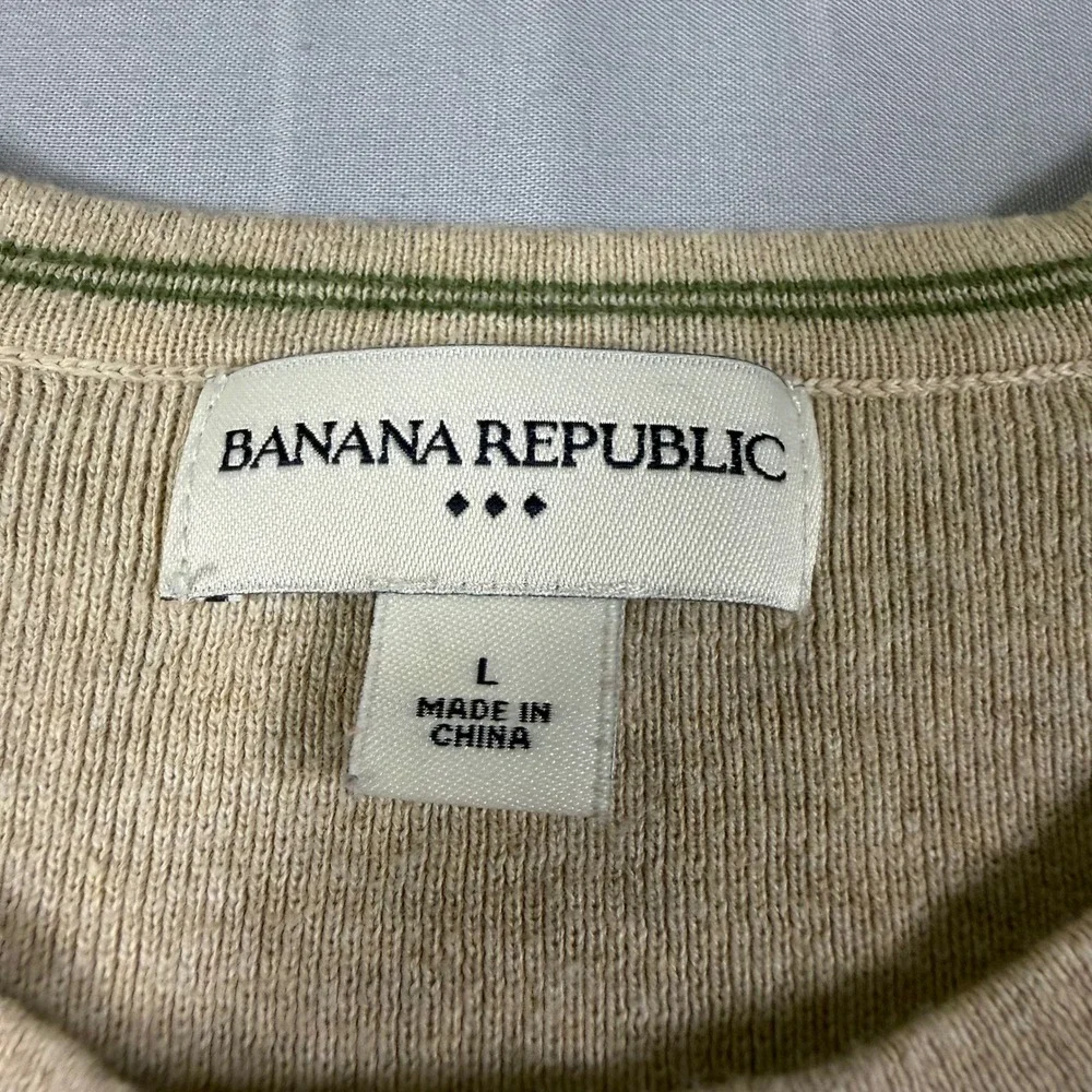 Banana Republic Mens Large Beige Cotton Long Sleeve Raglan Crew Neck Sweater L